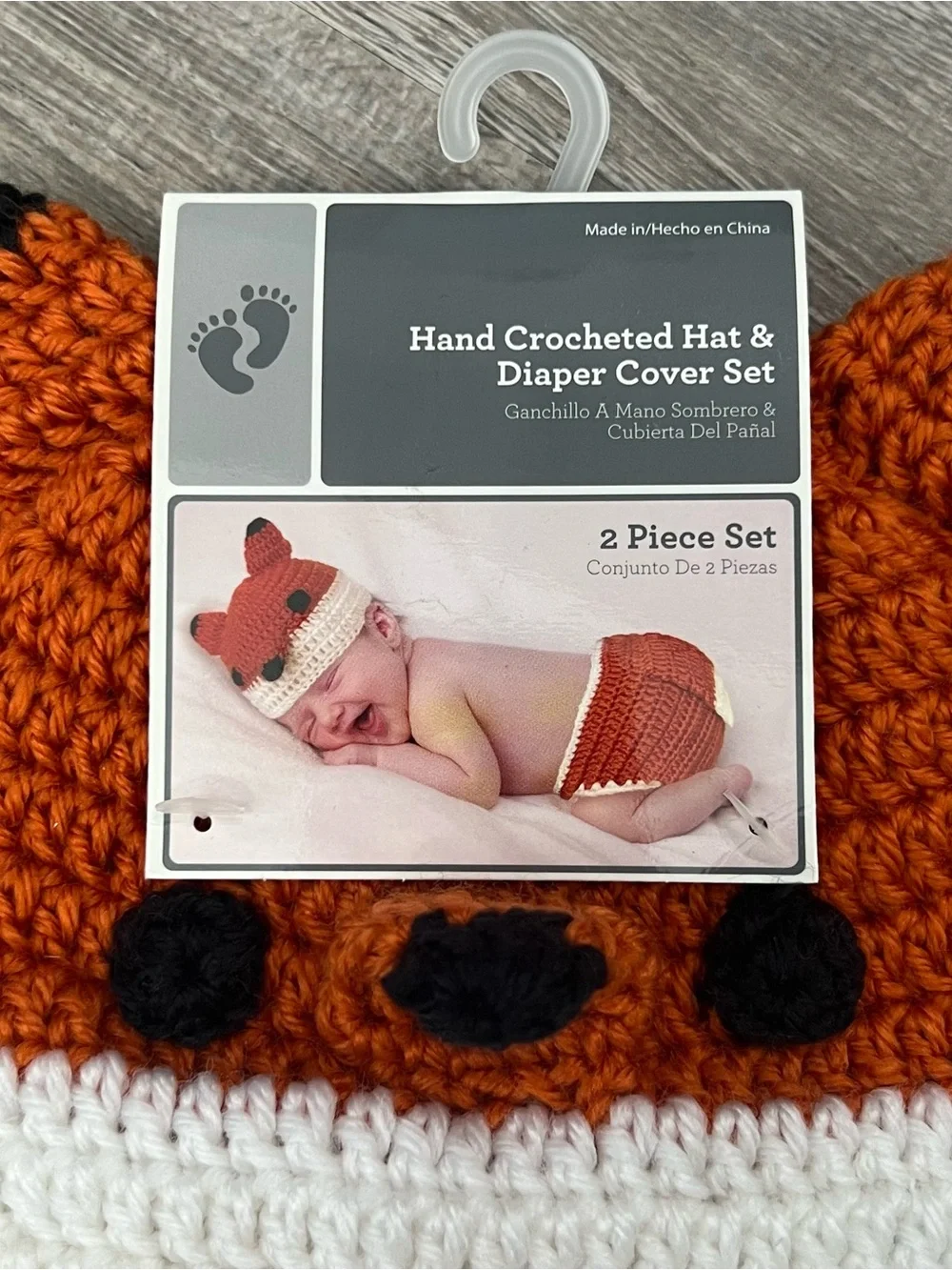 Hand Crocheted Orange Fox Hat & Diaper Cover Set